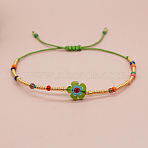 Glass Seed Beaded Braided Bead Bracelets, Millefiori Lampwork Jewelry for Women, Lime Green(GJ0220-4)