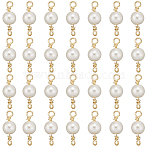 30Pcs ABS Imitation Pearl Round Bead Connector Charms, with Brass Double Loops, Real 14K Gold Plated, 11.5x4mm, Hole: 1.4mm(KK-SC0005-21)