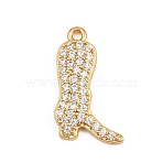 Brass Micro Pave Clear Cubic Zirconia Pendants, Boot Charms, Rack Plating, Long-Lasting Plated, Cadmium Free & Lead Free, Real 18K Gold Plated, 19x12x2.5mm, Hole: 1.2mm(CU-CBAD306-18G)