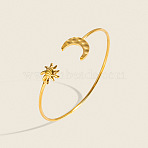 304 Stainless Steel Textured Moon and Sun Open Cuff Bangles for Women, Golden, Inner Diameter: 2.56 inch(6.5cm)(DP7347)
