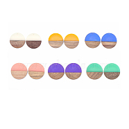 Resin & Wood Pendants, Flat Round, Mixed Color, 38~39x4mm, Hole: 1.8mm(RESI-T023-10-M)