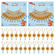 12Pcs Alloy Enamel Sunflower Charms Locking Stitch Markers, with Gold Tone 304 Stainless Steel Leverback Earring Findings, Gold, 4.4cm(HJEW-PH01654)