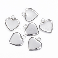 201 Stainless Steel Pendant Cabochon Settings, Plain Edge Bezel Cups, Heart, Stainless Steel Color, Tray: 13x11mm, 16x14x1.5mm, Hole: 2.5mm(STAS-K155-16P)