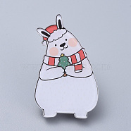 Acrylic Safety Brooches, with Iron Pin, For Christmas, Rabbit, White, 46x28x8mm, Pin: 0.8mm(JEWB-D006-A11)