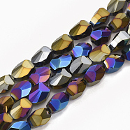 Electroplate Glass Beads Strands, AB Color Plated, Faceted, Oval, Colorful, 10.5x7x7mm, Hole: 1mm, about 50pcs/strand, 20 inch~20.8 inch(EGLA-S176-01-A01)