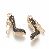 Alloy Enamel Stilettos Pendants, Cadmium Free & Lead Free, with Rhinestone, High-heeled Shoes, Light Gold, Black, 17.5x14x6mm, Hole: 2mm(ENAM-S115-042A)
