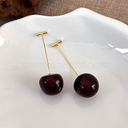 Cherry Zinc Alloy Resin Dangle Stud Earrings, Golden, Black, 17x16mm(XZ7798-3)