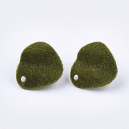 Flocky Iron Stud Earring Findings, with Steel Pins, Olive Drab, 14x15mm, Hole: 1.5mm, Pin: 0.8mm(IFIN-S704-38B)