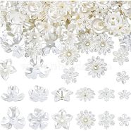 120Pcs 6 Style Flower ABS Plastic Imitation Pearl Bead Caps, Creamy White, 20~36x20~38x4~12mm, Hole: 1.5~4.5mm, 20pcs/style(OACR-NB0001-41)