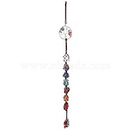 Wire Wrapped Chips Natural Gemstone Big Pendant Decorations, with Iron Wires and Polyester Cord, Flat Round with Tree of Life, 510mm(HJEW-WH0021-32)