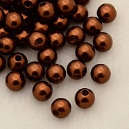 Imitation Pearl Acrylic Beads, Dyed, Round, Saddle Brown, 6x5.5mm, Hole: 1.5~2mm, about 4500pcs/pound(PL609-06)