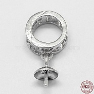 Anti-Tarnish Rhodium Plated 925 Sterling Silver Pendant Bails, for Half Drilled Beads, Platinum, 13x6.5mm, Hole: 4.5mm, Pin: 0.68mm(STER-D029-08P)