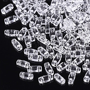 2-Hole Glass Seed Beads, Transparent Colours, Rectangle, Clear, 4.5~5x2x1~1.5mm, Hole: 0.5~0.8mm(SEED-T003-01A-02)