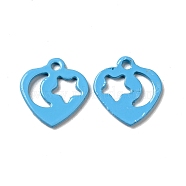 Spray Painted 201 Stainless Steel Charms, Heart with Star & Moon Pattern, Deep Sky Blue, 12x11.5x1mm, Hole: 1.4mm(STAS-G304-15B)
