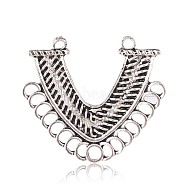 Letter V Tibetan Style Alloy Chandelier Components, Antique Silver, 39x43x3mm, Hole: 3mm & 4mm(PALLOY-I116-04AS)