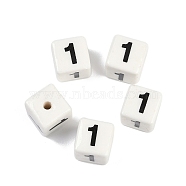 Porcelain Beads, Square with Number, Number, 9x9x9mm, Hole: 1.8mm(PORC-R003-07-01)