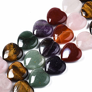 Natural Green Aventurine & Rose Quartz & Red Agate & Tiger Eye & Amethyst Beads Strands, Heart, 24~25x25x8~11mm, Hole: 1.6mm, about 16pcs/strand, 14.96 inch(38cm)(G-S364-096)