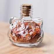 Cat Glass Wishing Bottle Display Decorations , with Natural Carnelian Chips Inside for Home Office Desk, 38x35mm(PW-WG11925-03)