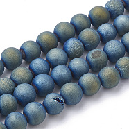 Electroplate Natural Druzy Geode Weathered Agate Beads Strands, Frosted, Dyed, Round, Green Plated, 6~6.5mm, Hole: 1.5mm, about 65pcs/strand, 15.5 inch(G-S284-6mm-03)