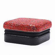 Imitation Leather Jewelry Box, with Rhinestone and Mirror Inside, Square, Red, 11x11x5.5cm(LBOX-G002-A03)