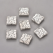 Tibetan Style Alloy Beads, Lead Free & Nickel Free & Cadmium Free, Square, Antique Silver, about 15mm long, 15mm wide, 3.5mm thick, hole: 1.5mm(X-LF10065Y-NF)