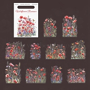 10Pcs PET Self-Adhesive Stickers, Flower Series, Waterproof, for DIY Photo Album Diary Scrapbook Decoration, Red, 55~80x45~80x0.1mm(DIY-B082-02G)