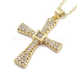 Brass Micro Pave Clear Cubic Zirconia Pendant Necklaces, Cross, Real 18K Gold Plated, 17.60 inch(447mm)(NJEW-B101-07G-03)