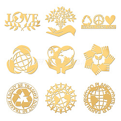 Nickel Decoration Stickers, Metal Resin Filler, Epoxy Resin & UV Resin Craft Filling Material, Golden, Recycling Sign, Planet, 40x40mm, 9 style, 1pc/style, 9pcs/set(DIY-WH0450-099)