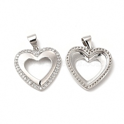 Brass Micro Pave Cubic Zirconia Pendants, Cadmium Free & Lead Free, Hollow Heart Charm, Real Platinum Plated, 18x17.5x2.5mm, Hole: 3.5x4mm(KK-I699-18P)