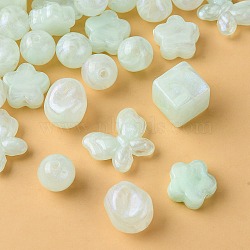Opaque Acrylic Beads, Glitter Beads, Mixed Shapes, Light Green, 10.5~17x11~20x5.5~13.5mm, Hole: 1.6~3mm(OACR-YW0001-73A)