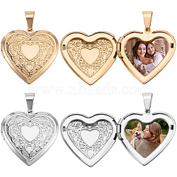 4Pcs 2 Colors 316 Surgical Stainless Steel Locket Pendants, Heart, Real Gold Plated & Stainless Steel Color, 29x29x7mm, Hole: 5mm, 2pcs/color(STAS-BBC0005-05)