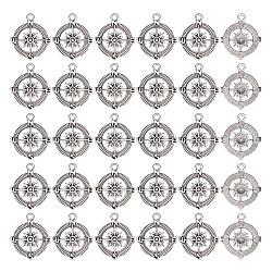 Tibetan Style Zinc Alloy Pendants, Lead Free & Cadmium Free, Compass, Antique Silver, 29.5x25x2.5mm, Hole: 2.5mm(TIBEP-SC0002-34)