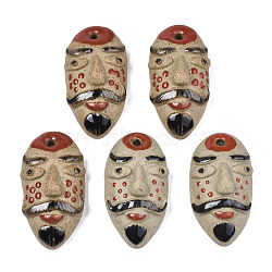 Handmade Porcelain Big Pendants, Famille Rose Style, Mask, Tan, 50~53x22~24x16~17mm, Hole: 3~4mm(PORC-N004-118)