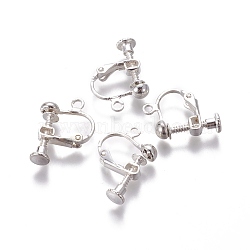 Rack Plated Brass Screw Clip-on Earring Findings, Spiral Ear Clip, Silver Color Plated, 13x17x4.5mm, Hole: 1.6mm(KK-P169-04S)