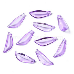 Transparent Spray Painted Glass Pendants, Leaf, Blue Violet, 21.5x8x5mm, Hole: 1.2mm(GGLA-S054-015A-01)