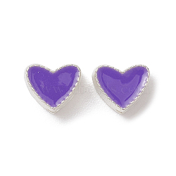 Silver Tone Alloy Enamel Beads, Heart, Blue Violet, 5x6x3.5mm, Hole: 1.2mm(FIND-C031-04)