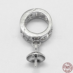 Rhodium Plated 925 Sterling Silver Pendant Bails, for Half Drilled Beads, Platinum, 13x6.5mm, Hole: 4.5mm, Pin: 0.68mm(STER-D029-08P)