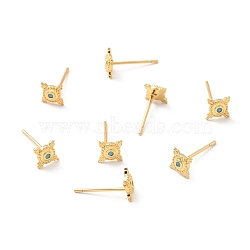 Light Sky Blue Cubic Zirconia Square Stud Earrings, Brass Jewelry for Women, Lead Free & Cadmium Free & Nickel Free, Real 18K Gold Plated, 7.5x7.5mm, Pin: 0.7mm(EJEW-F281-29G)