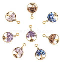 20Pcs 4 Styles Natural Mixed Stone Chip European Dangle Charms, Large Hole Pendant, Natural Amethyst & Lapis Lazuli & Tiger Eye & Rose Quartz, with Alloy Findings, Flat Round with Tree of Life, Golden, 39mm, Pendant: 28.5x25x5~7mm, Hole: 4.5mm, 5pcs/style(G-SZ0002-18)