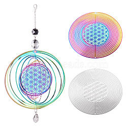 2Pcs 2 Colors 201 Stainless Steel Connector Charms/Links, Hollow Flat Round, Etched Metal Embellishments, Mixed Color, 96.5x100x0.3mm, Hole: 2mm, 1pc/color(STAS-TA0005-60)