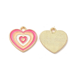 Alloy Enamel Pendants, Cadmium Free & Nickel Free & Lead Free, Golden, Heart Charm, Pink, 16x17x1.5mm, Hole: 2mm(ENAM-C005-23G)