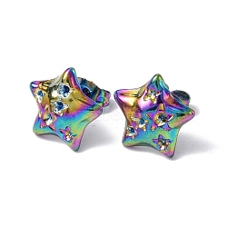 Ion Plating(IP) 304 Stainless Steel Stud Earring Findings, with Rhinestone Setting, Star, Rainbow Color, Fit For 1.5~2mm Rhinetstone, 12.5x12.5mm, Pin: 0.7mm(STAS-F286-20MC)