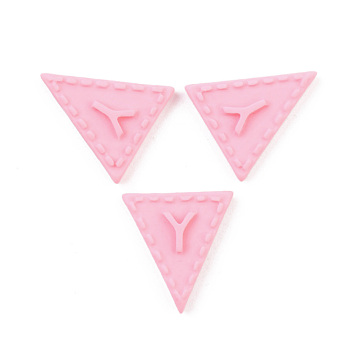 Opaque Resin Cabochons, Triangle with Letter.Y, Pink, 20x18x4.5mm