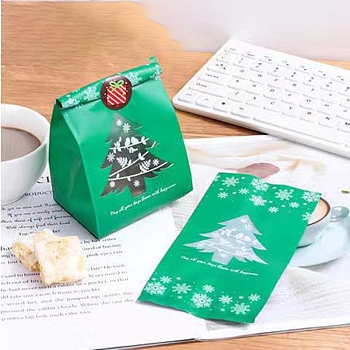 Plastic Bag, Treat Bag, Christmas Theme, Bakeware Accessoires, for Mini Cake, Cupcake, Cookie Packing, Excluding Stickers, Christmas Tree Pattern, 95x70x200mm, 50pcs/bag