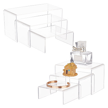 6Pcs 6 Sizes Opaque Acrylic Display Risers, Mult-purpose for Jewelry, Cosmetics, Glasses Display, Clear, 9~20.1x8~10x5.3~10.3cm, 1pc/size
