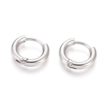 Tarnish Resistant Small Huggie Hoop Earrings for Girl Women, 202 Stainless Steel Hypoallergenic Cartilage Earrings, with 304 Stainless Steel Pin, Stainless Steel Color, 12~13x2.5mm, 10 Gauge, Pin: 1mm, Inner Diameter: 8mm