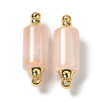 Natural Rose Quartz Connector Charms, with Golden Plated 304 Stainless Steel Findings, Column Links, 36x12mm, Hole: 1.2~1.4mm