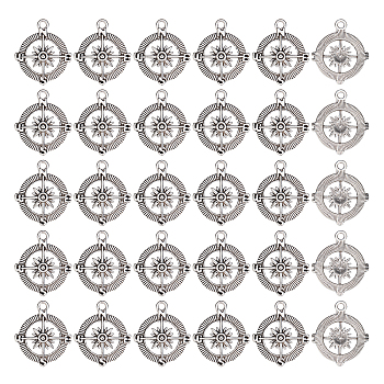 Tibetan Style Zinc Alloy Pendants, Lead Free & Cadmium Free, Compass, Antique Silver, 29.5x25x2.5mm, Hole: 2.5mm