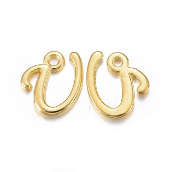 Golden Plated Alloy Letter Pendants, Rack Plating, Cadmium Free & Lead Free, Letter.U, 12x11x2mm, Hole: 1.5mm