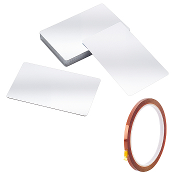 Nbeads Aluminum Blank Thermal Transfer Business Cards, with Rectangle Plastic Box and PP Insulation Heat-resistant Tape, White, 86x54x0.1mm, 50pcs/box